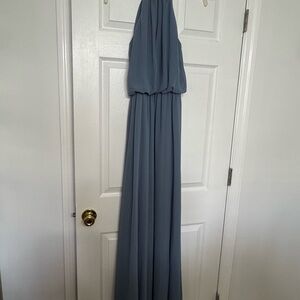 Bill Levkoff Dusty Blue Halter Maxi Dress